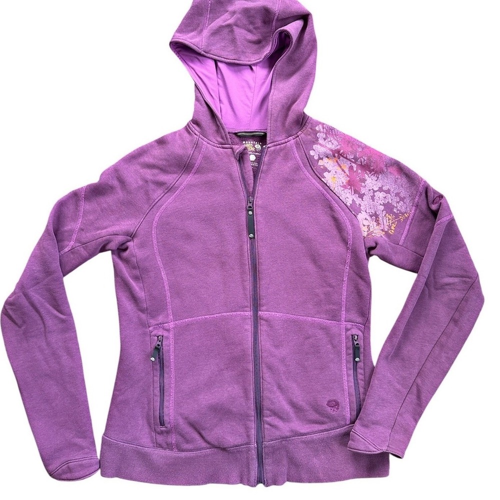 Mountain Hardwear Full Zip Hoodie Women Large Purple Floral Fleece Jacket OL3926 - Picture 3 of 9
